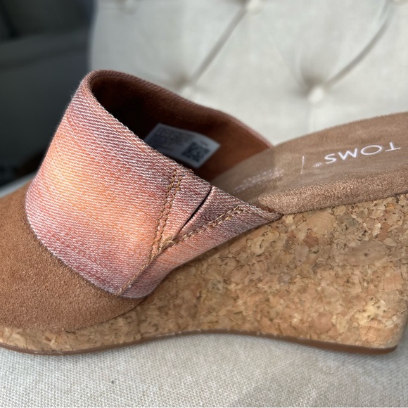 Toms Monica Tan Peach Ombra Women's US 8  Cork Wedge Platform Heel Shoes Sandals - Picture 11 of 16
